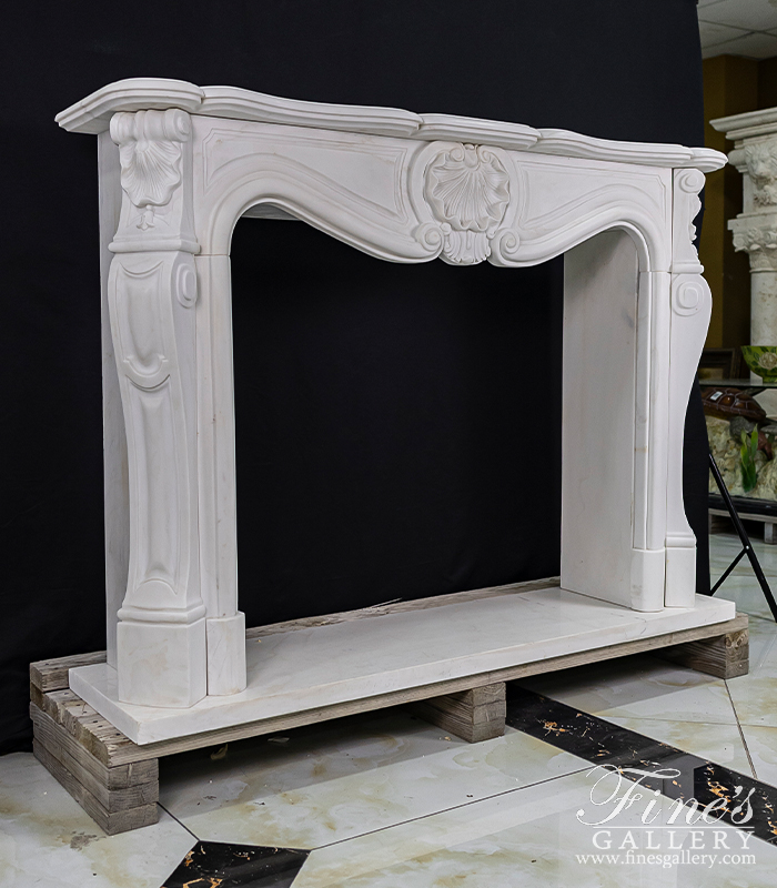 Marble Fireplaces  - Clean French Marble Fireplace Mantel With Shell Motif - MFP-2253